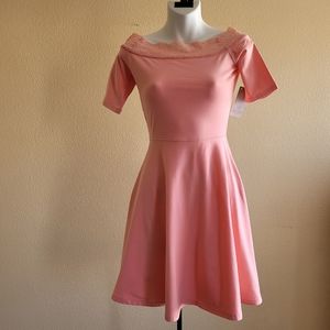 NWT Decree Women's Coral Escape T-Shirt Lace Dress A-Line Boat Neck Size XS